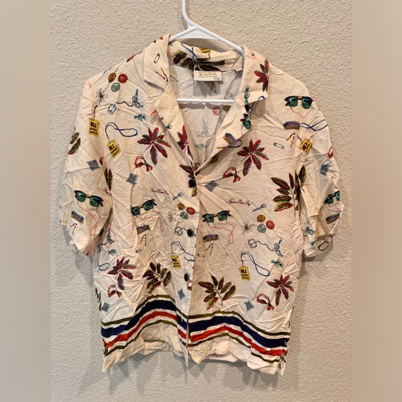 $250 Scotch & Soda Printed camp shirt tropical striped button up blouse silk‎ - Picture 8 of 11